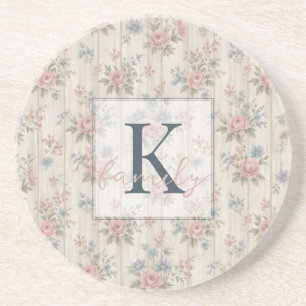 VintageRustic Shabby Chic Floral on Wood Farmhouse Coaster