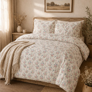 VintageRustic Shabby Chic Floral on Wood Farmhouse Duvet Cover