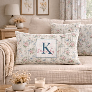 VintageRustic Shabby Chic Floral on Wood Farmhouse Lumbar Pillow