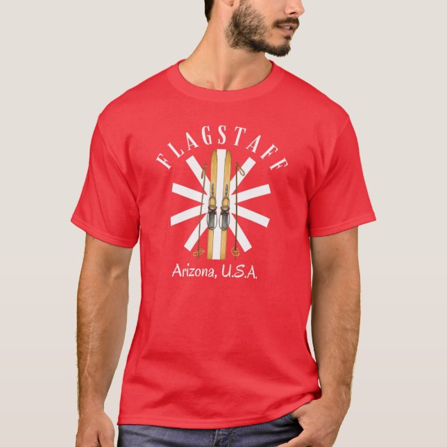 VintageStyle Flagstaff Arizona Antique Skis Snowfl T-Shirt (Front)