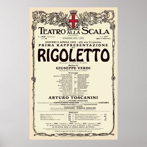 VintageStyle La Scala Rigoletto Opera Poster