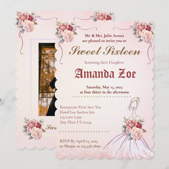 Vintange Sweet 16 / Quinceañera Invitation (Front/Back)