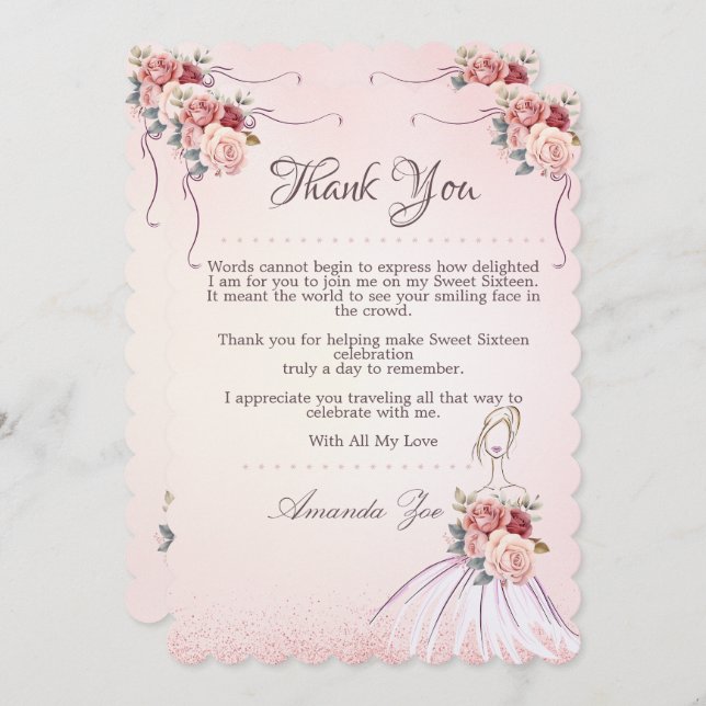 Vintange Sweet 16 / Quinceañera Thank you Note Invitation (Front/Back)