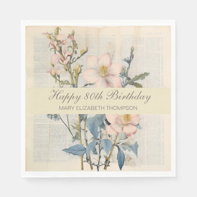 Vintaqe Wildflower 80th Birthday Napkins (Front)