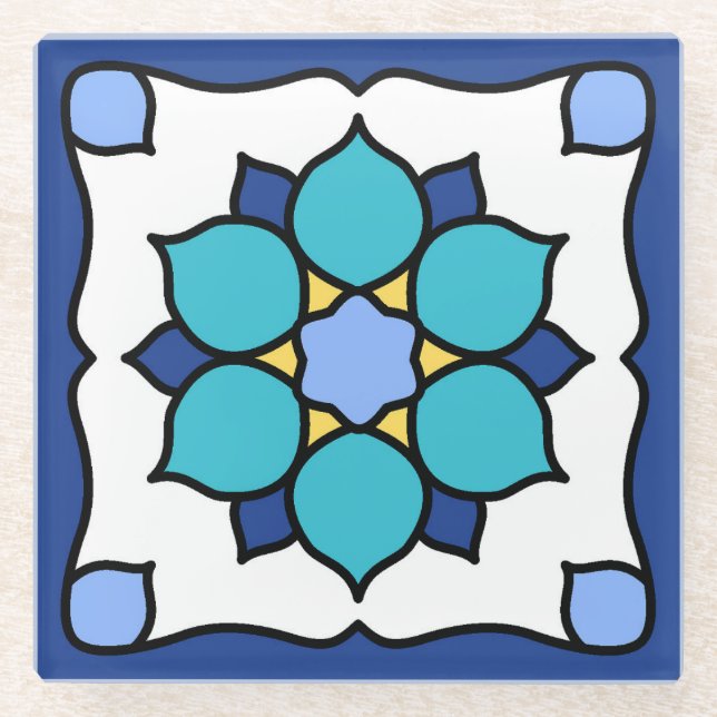 Vintate Catalina Island Tile Design Glass Coaster (Front)