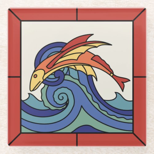 Vintate Catalina Island Tile Design Glass Coaster