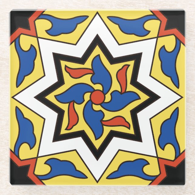Vintate Catalina Island Tile Design Glass Coaster (Front)
