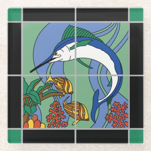 Vintate Catalina Tile Marlin Fish Glass Coaster