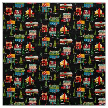 Vintate Christmas Houses Fabric by christmas1900 at Zazzle