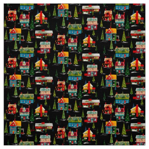 Vintate Christmas Houses Fabric