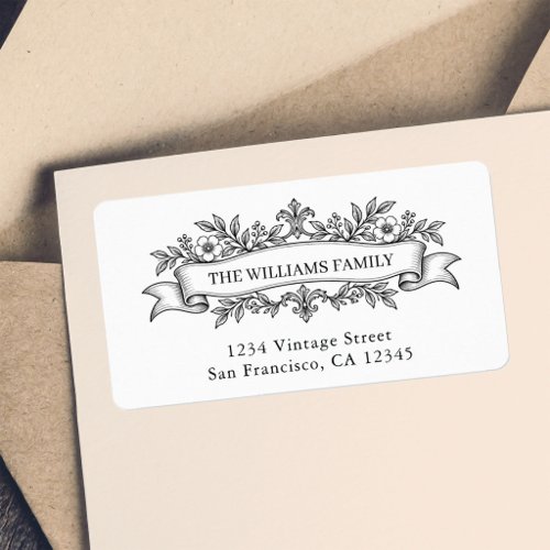 Vintate French Floral Ribbon Banner Return Address Label