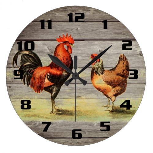 Vintge Country rooster Rustic Large Clock