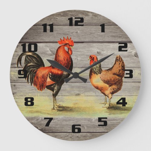 Vintge Country rooster Rustic Large Clock