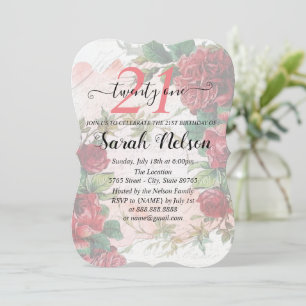 Vinttage Red Roses 21 Birthday Invitation
