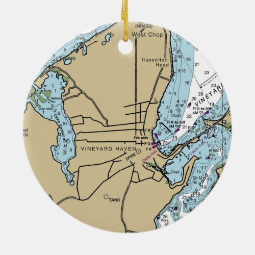 Vinyard Haven Marthas Vineyard Chart Ceramic Ornament