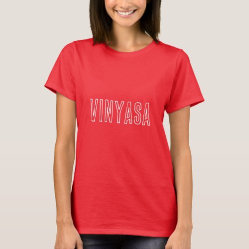 Vinyasa Yoga White Typography on Red T_Shirt