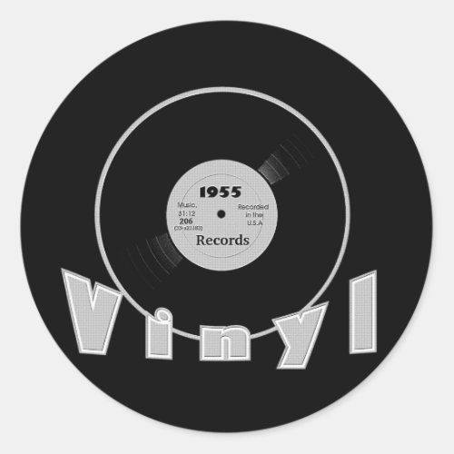 VINYL 1955 Record Label Black and Grey