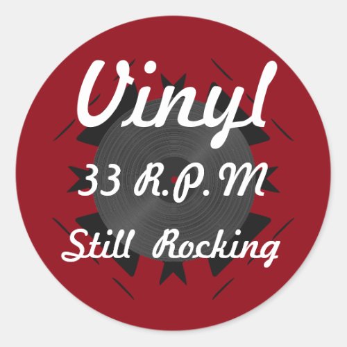Vinyl 33 RPM Still Rocking 3 RedWhite Classic Round Sticker