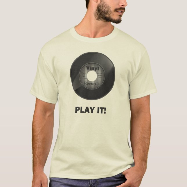 Vinyl 45 Play It! Black & White T-Shirt (Front)
