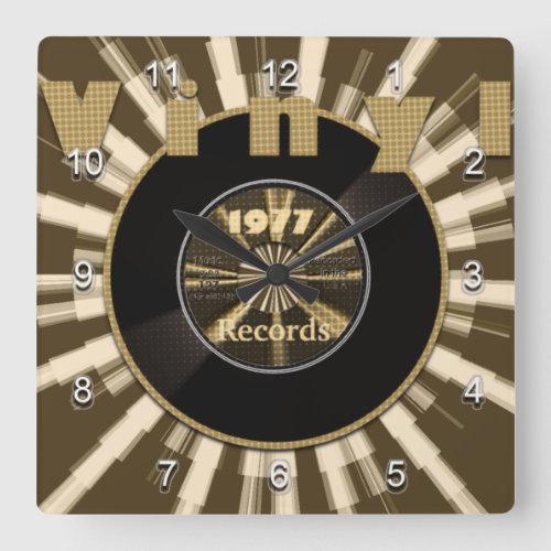 Vinyl 45 Record Gold Square Wall Clock