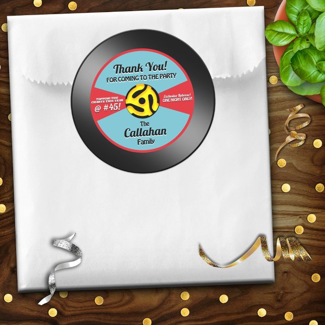 Vinyl 45 Record Label Birthday Party Thank You (Creator Uploaded)