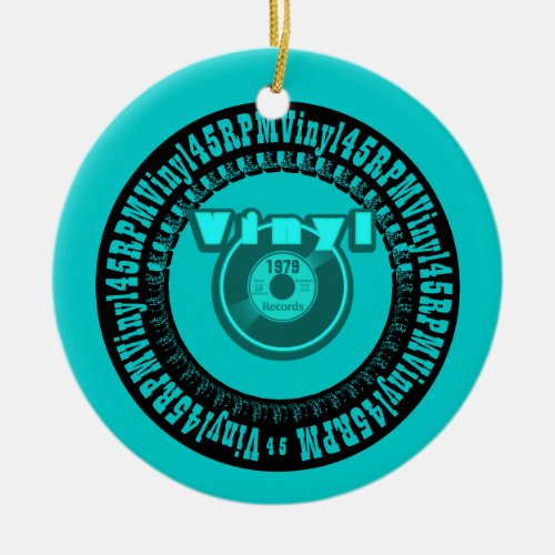 Vinyl 45 RPM Record_ 1979 Teal Ceramic Ornament