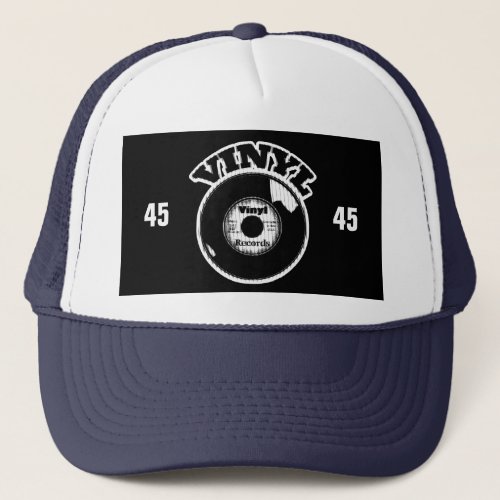 VINYL 45 RPM Record Black and White Trucker Hat