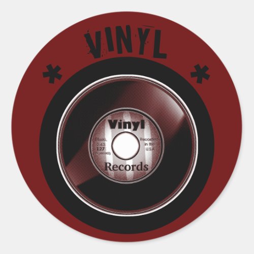 VINYL 45 RPM record Black  Red Classic Round Sticker