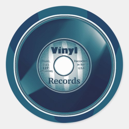 VINYL 45 RPM record Blue Classic Round Sticker
