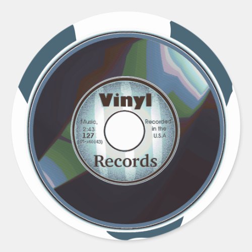 VINYL 45 RPM record BlueWhite Classic Round Sticker