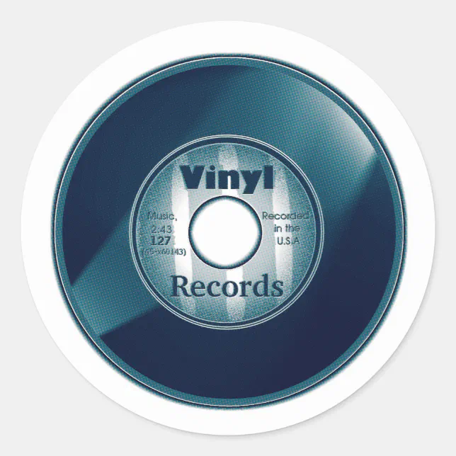 VINYL 45 RPM record, Blue/White Classic Round Sticker | Zazzle