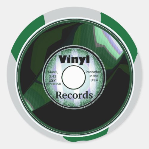 VINYL 45 RPM record GreenWhite Classic Round Sticker