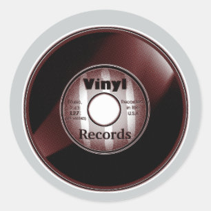 VINYL 45 RPM record, Red/White Classic Round Sticker