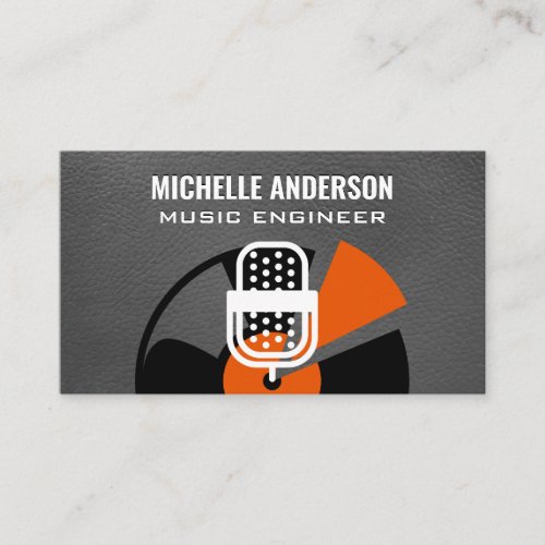 Vinyl and Mic  Leather Background Business Card