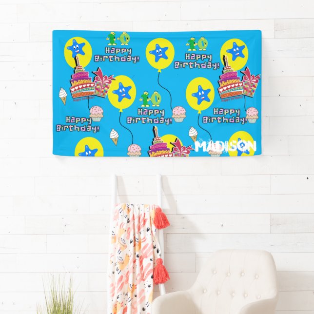 Vinyl Banner, Happy 10th Birthday Banner, #10 Blue Banner (Insitu)
