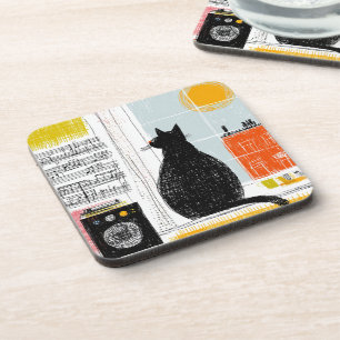 Vinyl Black Cat High Rise Live Set Beverage Coaster