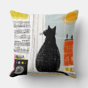 Vinyl Black Cat High Rise Live Set Throw Pillow