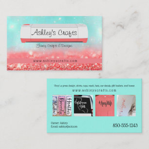 Vinyl Crafting and Design - Coral & Turquoise Busi Business Card
