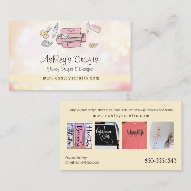 Vinyl Crafting and Design - Yellow Bokeh Glitter Business Card (Front/Back)