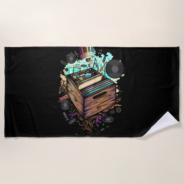 Vinyl Crate Music Beach Towel (Front)