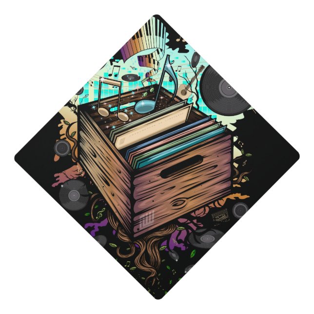 Vinyl Crate Music Graduation Cap Topper (Front)