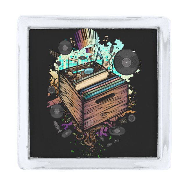 Vinyl Crate Music Silver Finish Lapel Pin (Front)