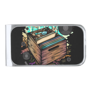 Vinyl Crate Music Silver Finish Money Clip