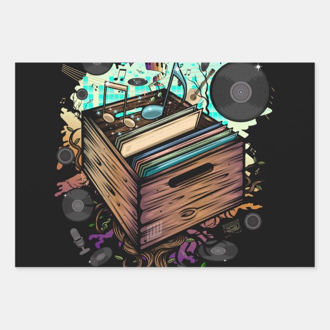 Vinyl Crate Music Wrapping Paper Sheets (Front)
