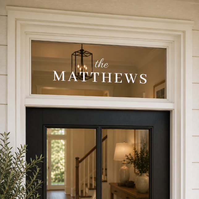 Vinyl Decal | Custom Family Name Front Door Cling (Personalized family name vinyl decal for front doors, porch glass, and new home decor.)