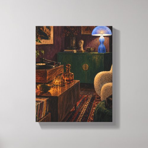 Vinyl Evening in the Walnut Room - Moody Interior Canvas Print