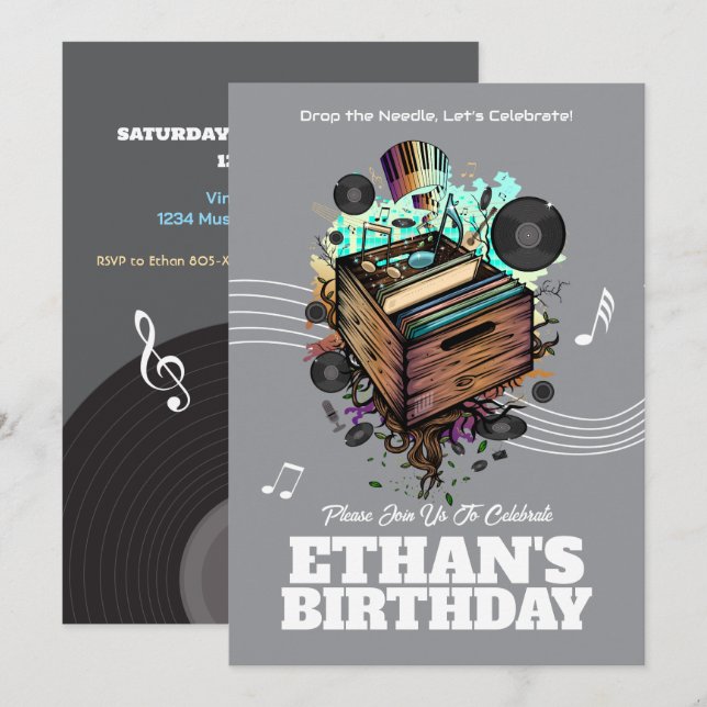 Vinyl Groove Birthday Party Invitation (Front/Back)