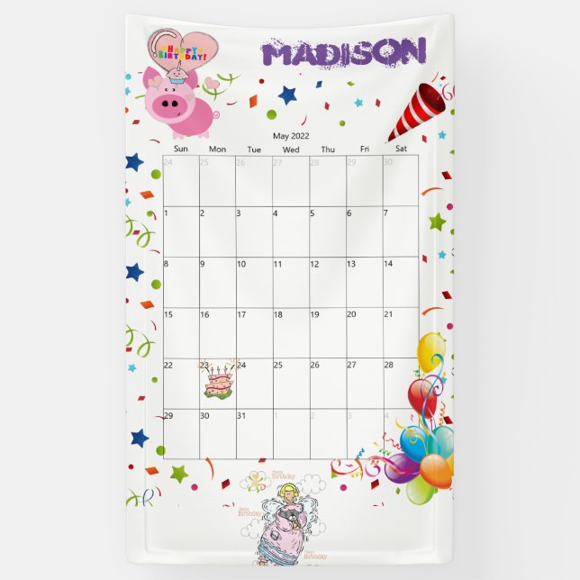 Vinyl Happy Birthday Calendar May 2022  Banner (Vertical)