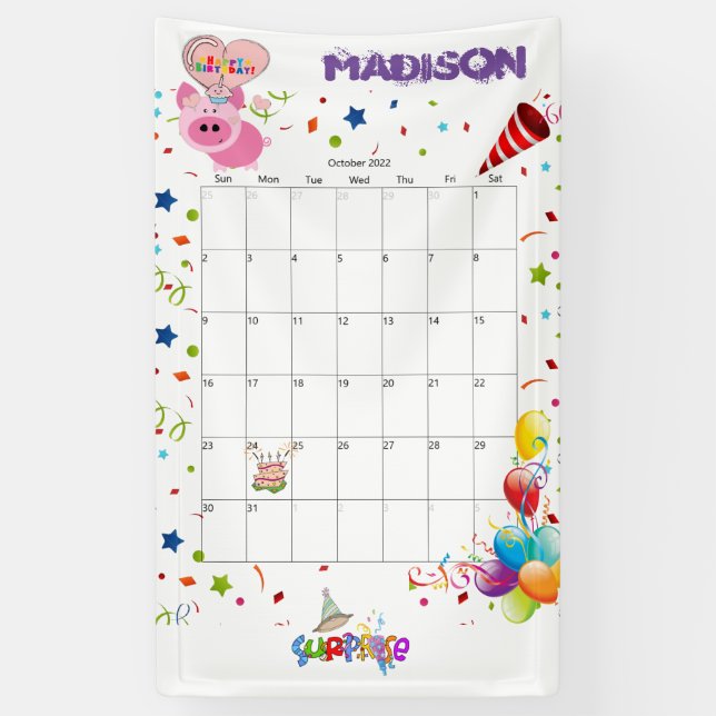 Vinyl Happy Birthday Calendar October 2022  Banner (Vertical)