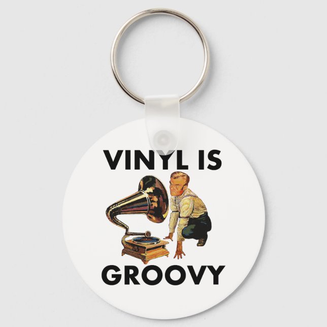 Vinyl Is Groovy Record Collector Humor Funny Pun Keychain (Front)